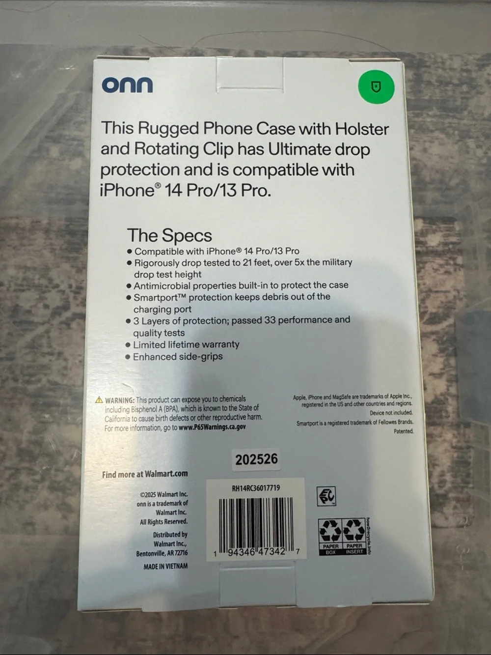 Onn Clear Rugged Phone Case with Black Trim for iPhone 14 Pro
